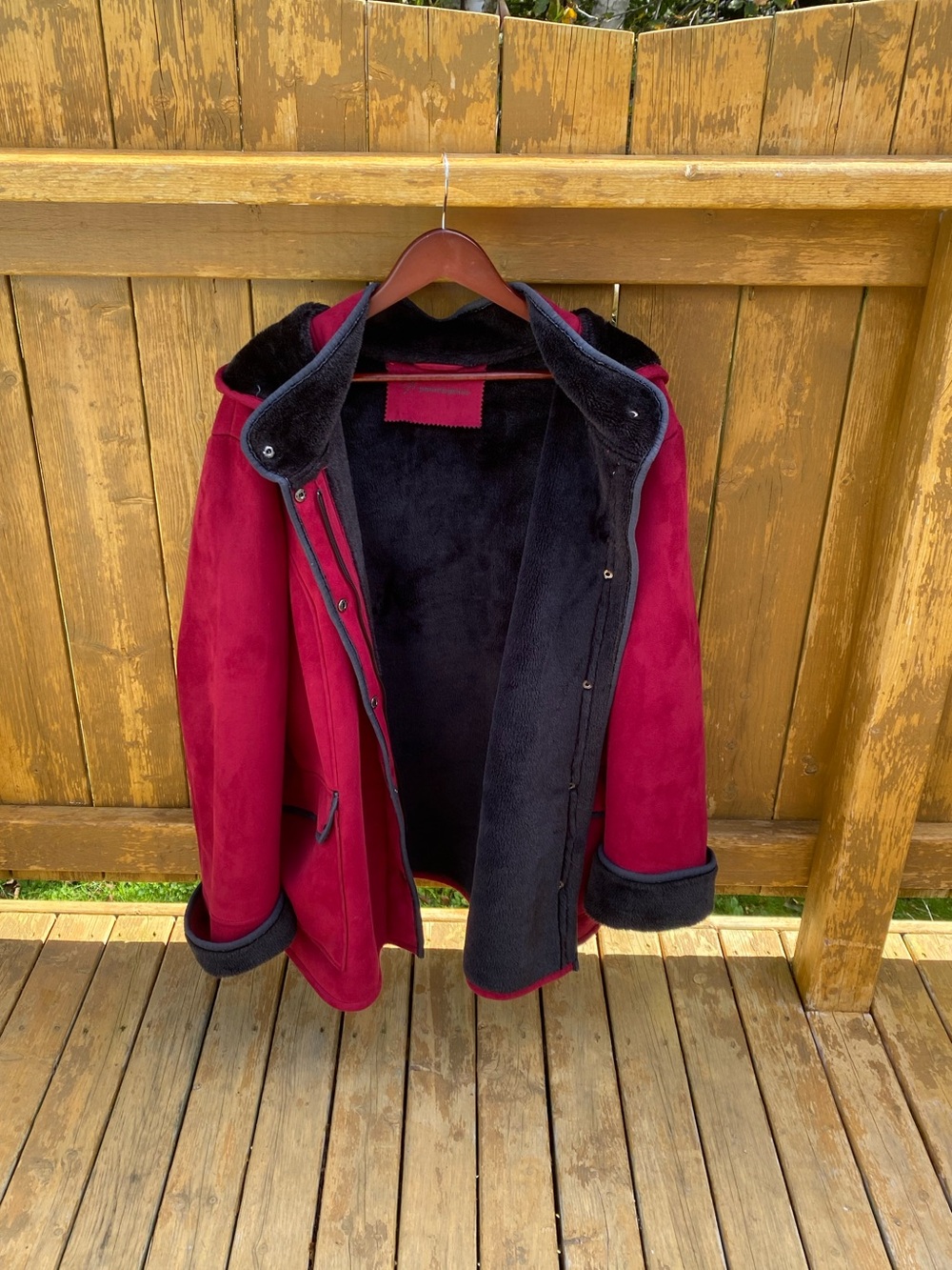 Penningtons Plus Size Faux Shearling Coat Cherry Red Black Size 4X - Picture 7 of 13